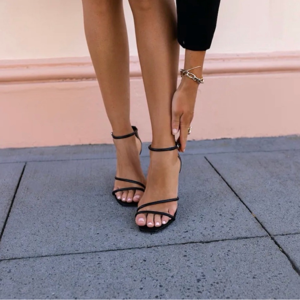 NWT- Bared Footwear Black Strappy Leather Heels